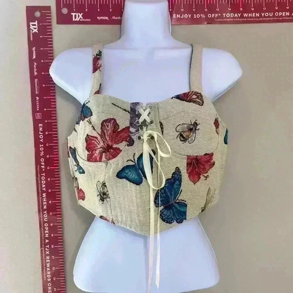 Cider Tan, Butterfly and Floral Corset Crop Top - Picture 1 of 9